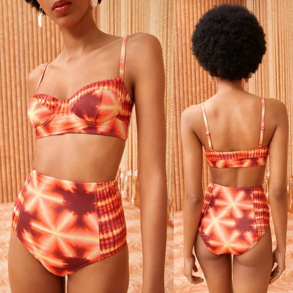 ULLA JOHNSON Zahara High Rise Bikini Swimsuit Set Tie Dye \\ S